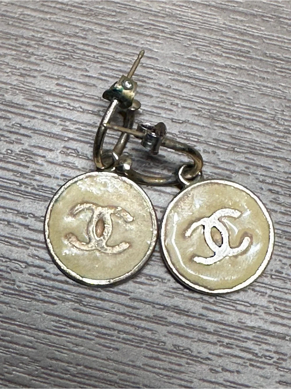 CHANEL Enamel CC Drop Earrings White